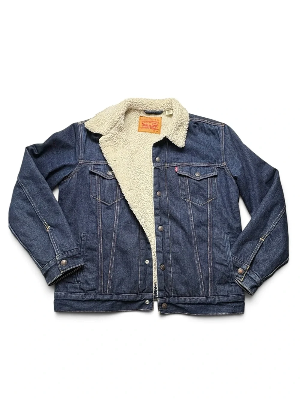 Levi's Men's Sherpa Lined Trucker Denim Jacket Size M Dark Blue Wash